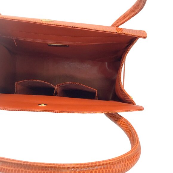 DARBY SCOTT DARK ORANGE LIZARD SKIN LEATHER THOMPSON TOTE HANDBAG - Picture 6 of 8